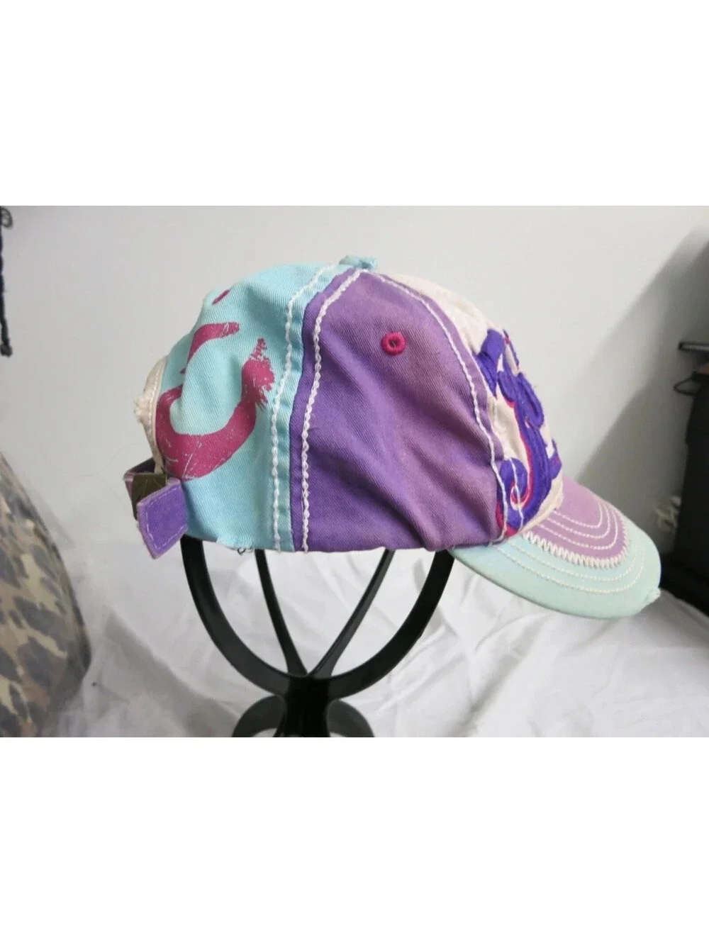 True Religion distressed leather trim Buddha cap hat adjustable Y2K Leather